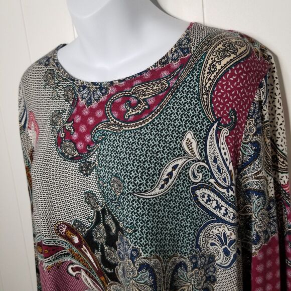 Chico's Women's Top Size 3 US XL Paisley Boho Pullover Long Sleeve - Picture 4 of 8